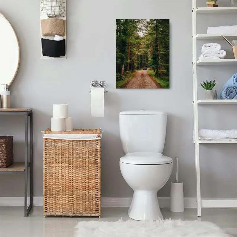 Bathroom Wall Art An off-road car traveling on a dirt road through a lush forest. Pictures Wall Decor Framed Canvas Wall Art for Bedroom Artwork Paintings Living Room Kitchen Farmhouse 16x20