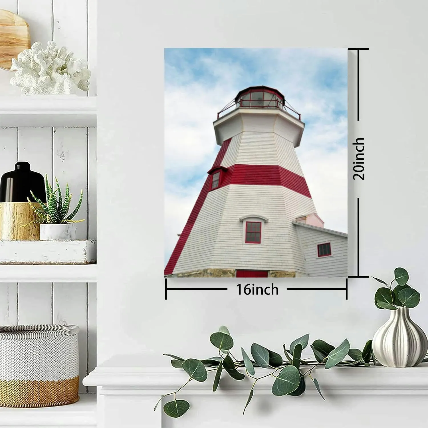 Bathroom Wall Art East Quoddy Lighthouse Head Harbor Light looking up Pictures Wall Decor Framed Canvas Wall Art for Bedroom Artwork Paintings Living Room Kitchen Farmhouse 16x20