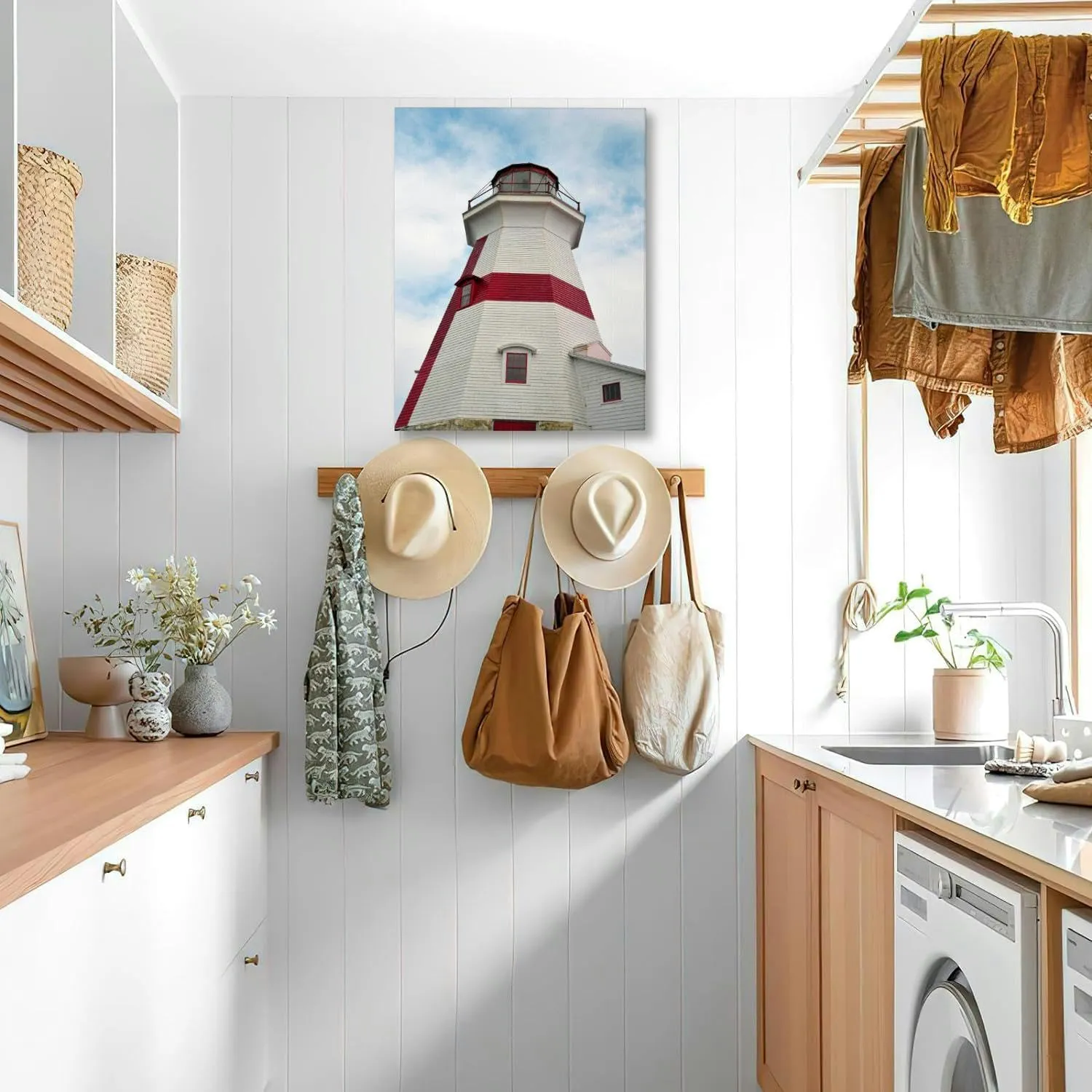 Bathroom Wall Art East Quoddy Lighthouse Head Harbor Light looking up Pictures Wall Decor Framed Canvas Wall Art for Bedroom Artwork Paintings Living Room Kitchen Farmhouse 16x20