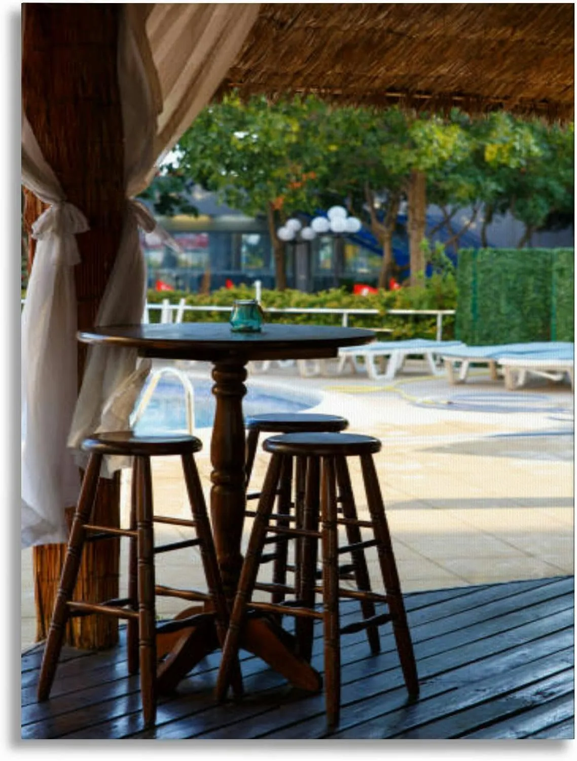 Bathroom Wall Art Nobody seat at the wooden stool at the restaurant open air at noon Pictures Wall Decor Framed Canvas Wall Art for Bedroom Artwork Paintings Living Room Kitchen Farmhouse 16x20