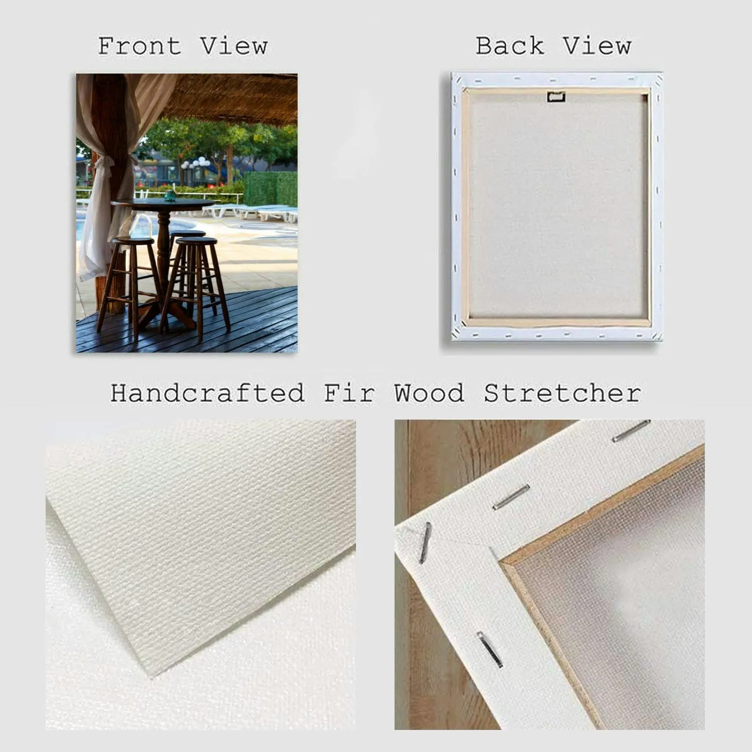 Bathroom Wall Art Nobody seat at the wooden stool at the restaurant open air at noon Pictures Wall Decor Framed Canvas Wall Art for Bedroom Artwork Paintings Living Room Kitchen Farmhouse 16x20