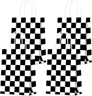 BCHOCKS 16 PCS Party Favor Bags for Checkered Racing Car Birthday Supplies, Gift Goody Treat Candy Race Themed Black and White Decorations