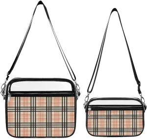 Beige Plaid Tartan Checkered Transparent Cross Bag Two-piece Set