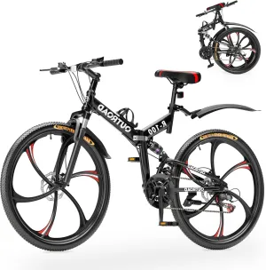 Betterland 26 Inch Mountain Bike, 21 Speeds Full Suspension Folding Bikes, Dual Disc Brake, High Carbon Steel Frame and Non-Slip Quick Release tire Bicycle for Adult