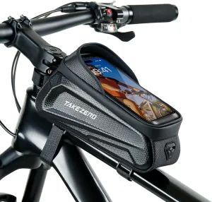 Bike Phone Bag Waterproof Bicycle Front Frame Bag Bike Phone Mount Bag EVA Hard Shell Bike Phone Pouch Compatible with iPhone Below 6.8”(Black)