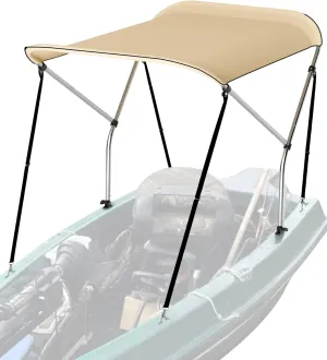 Bimini Top for Boats with Heavy Duty Aluminum Frame and Stainless Steel Hardware, 2 Bow Bimini Top for Canoe Kayak Sun Shade Canopy Sun Protection UV-Resistant, Waterproof Cover for Pontoon Sailboat