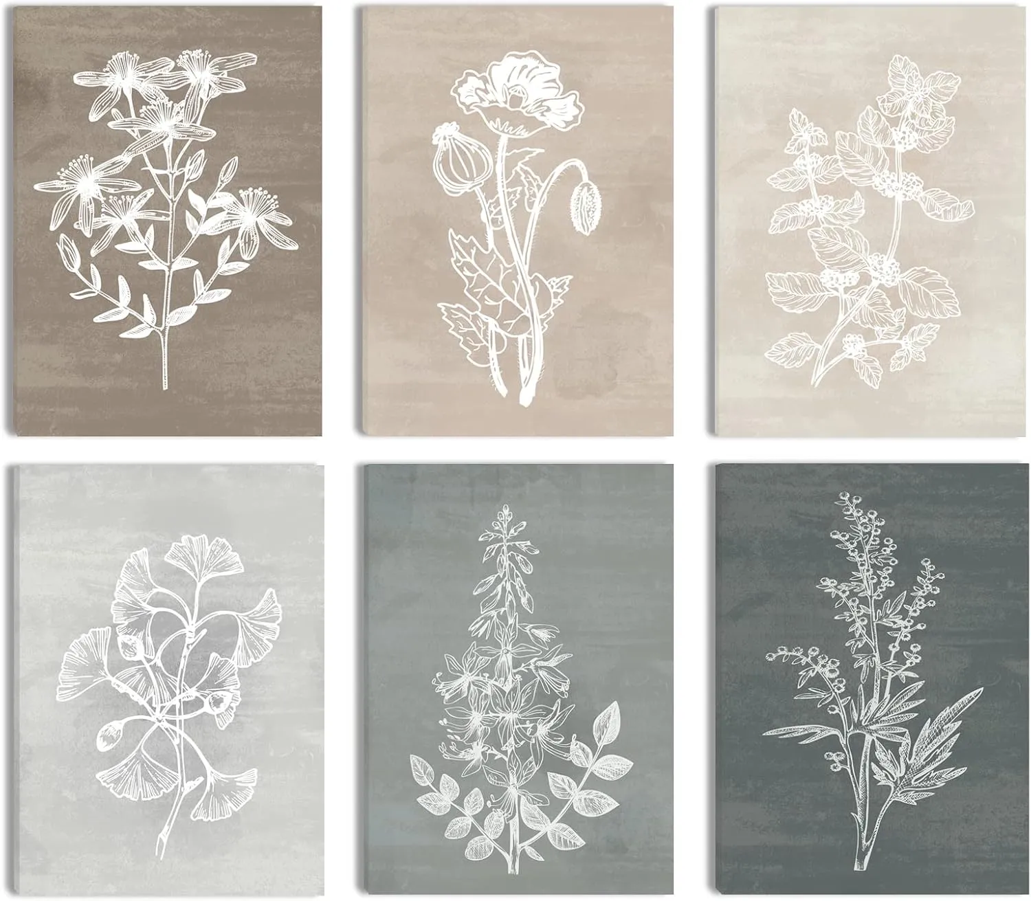 BINCUE Neutral Botanical Plant Canvas 6 Pieces Rustic Farmhouse Wall Art for Living Room Bedroom and Bathroom,Canvas Paintings Print Set Decor 12"x 16"