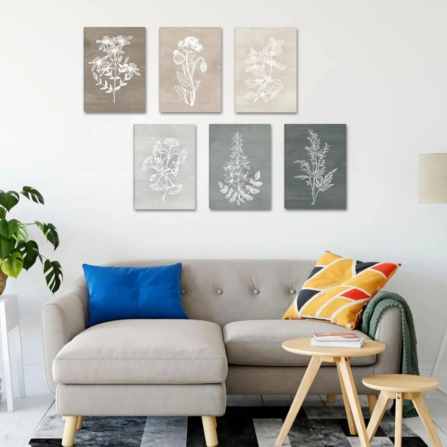 BINCUE Neutral Botanical Plant Canvas 6 Pieces Rustic Farmhouse Wall Art for Living Room Bedroom and Bathroom,Canvas Paintings Print Set Decor 12"x 16"