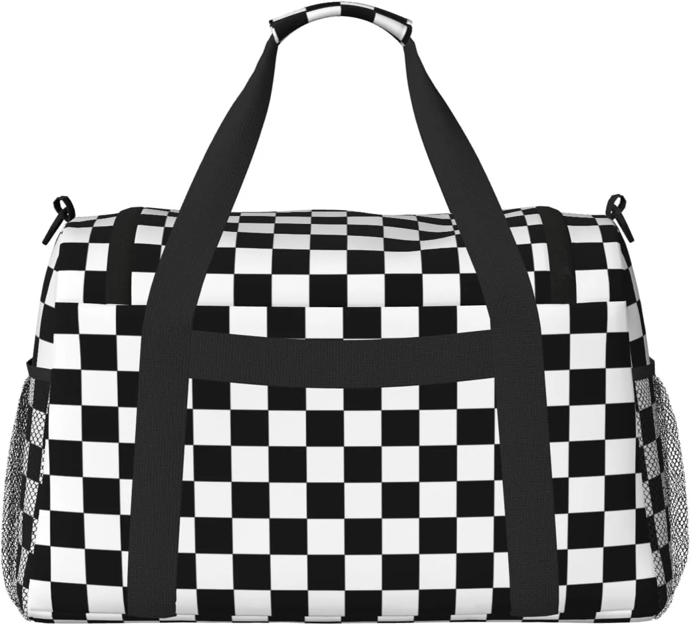 Black And White Checkered Travel Weekender Overnight Bags Foldable Hand Travel Bag Sport Gym Duffel Bag For Men Women