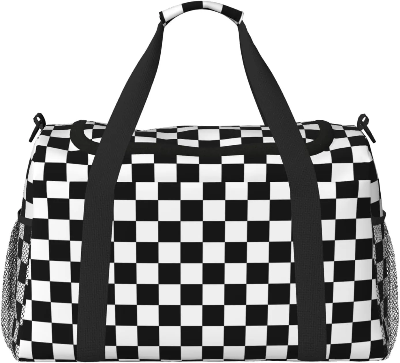 Black And White Checkered Travel Weekender Overnight Bags Foldable Hand Travel Bag Sport Gym Duffel Bag For Men Women