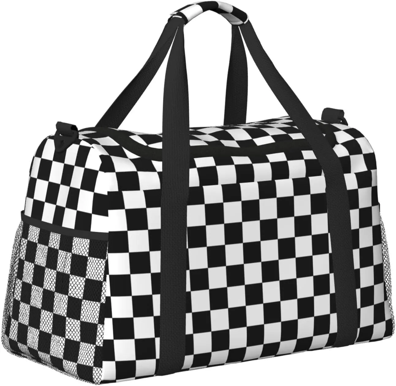 Black And White Checkered Travel Weekender Overnight Bags Foldable Hand Travel Bag Sport Gym Duffel Bag For Men Women