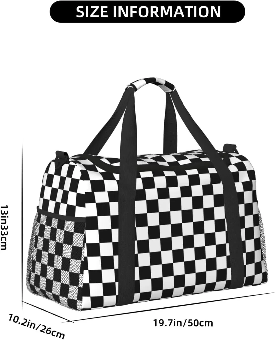 Black And White Checkered Travel Weekender Overnight Bags Foldable Hand Travel Bag Sport Gym Duffel Bag For Men Women
