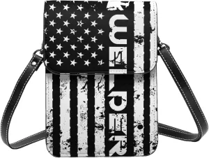 Black and Yellow Checkered Flag Leather Crossbody Phone Purse for Women Cute Wallet Bags Lightweight Mini Sling Bag