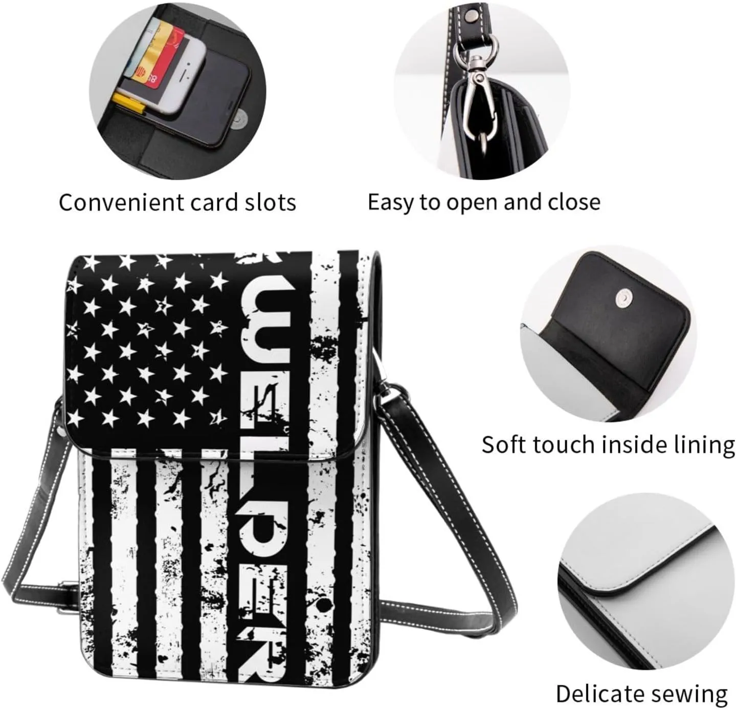Black and Yellow Checkered Flag Leather Crossbody Phone Purse for Women Cute Wallet Bags Lightweight Mini Sling Bag