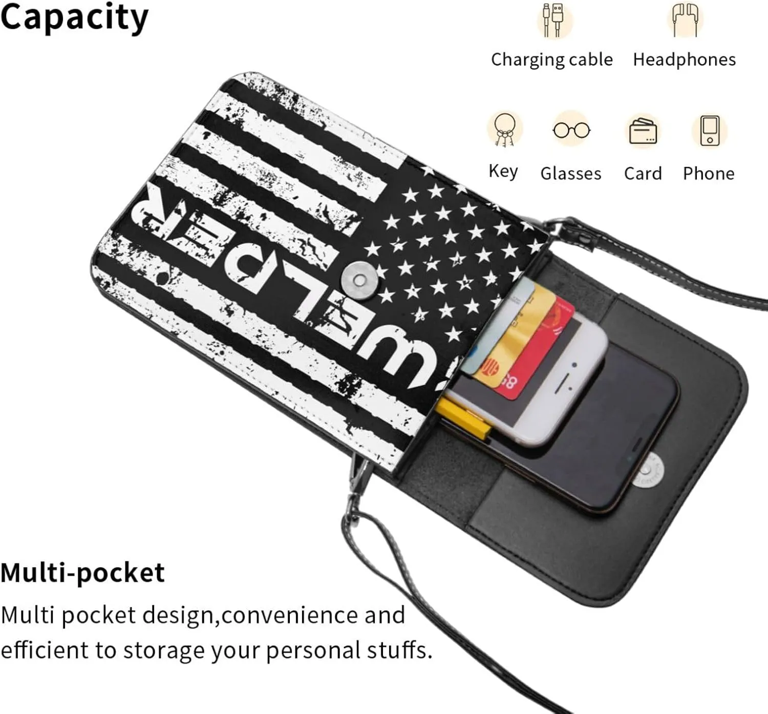 Black and Yellow Checkered Flag Leather Crossbody Phone Purse for Women Cute Wallet Bags Lightweight Mini Sling Bag