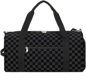 Black Checkered flag Sport Gym Duffle Travel Bag with Shoe Compartment,Wet Pocket for Men and Women