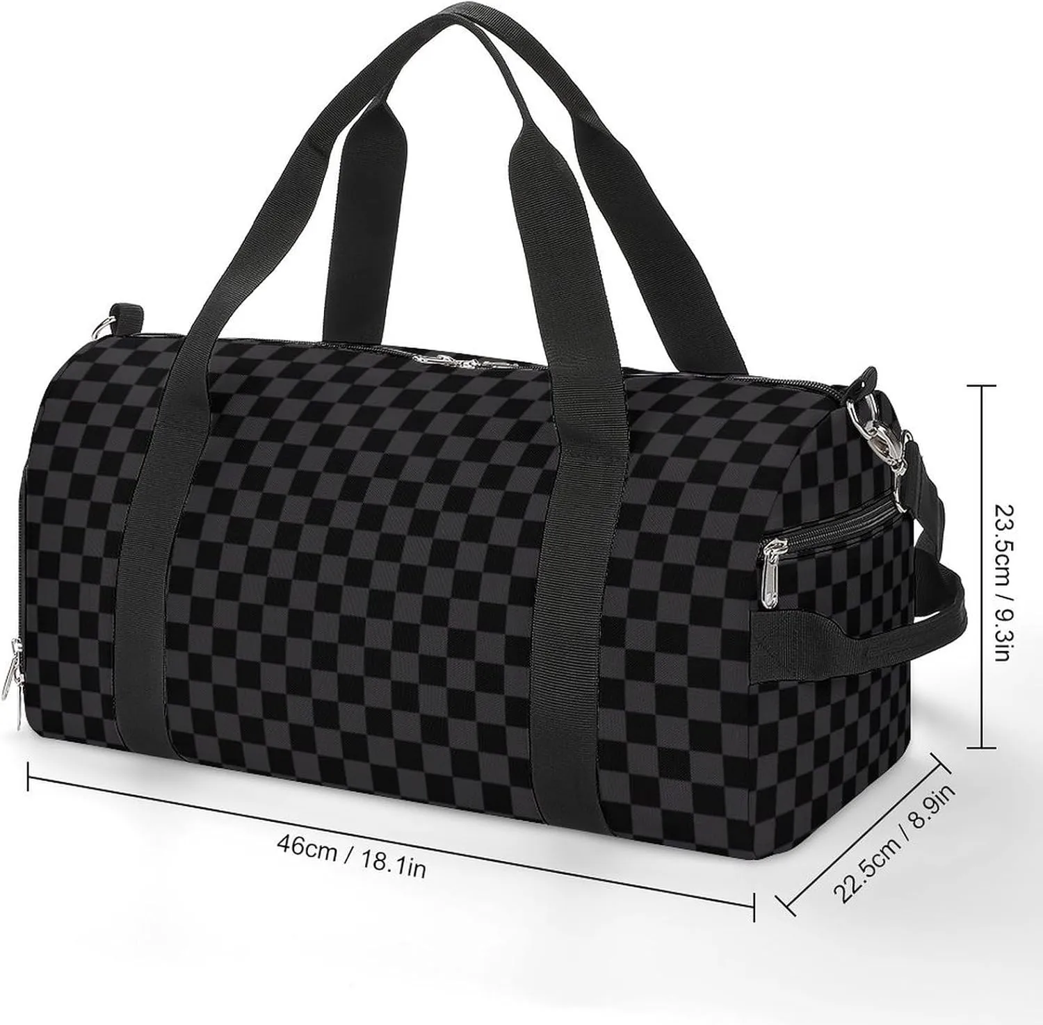 Black Checkered flag Sport Gym Duffle Travel Bag with Shoe Compartment,Wet Pocket for Men and Women