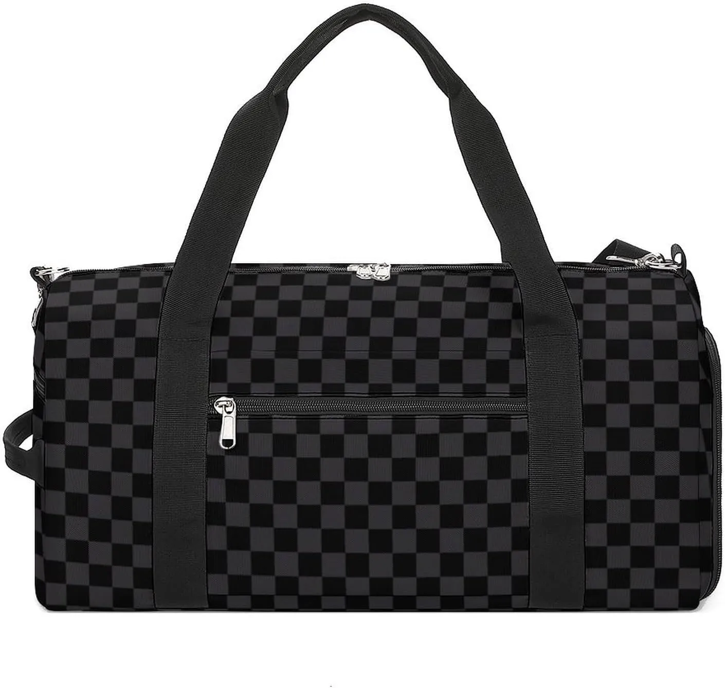 Black Checkered flag Sport Gym Duffle Travel Bag with Shoe Compartment,Wet Pocket for Men and Women