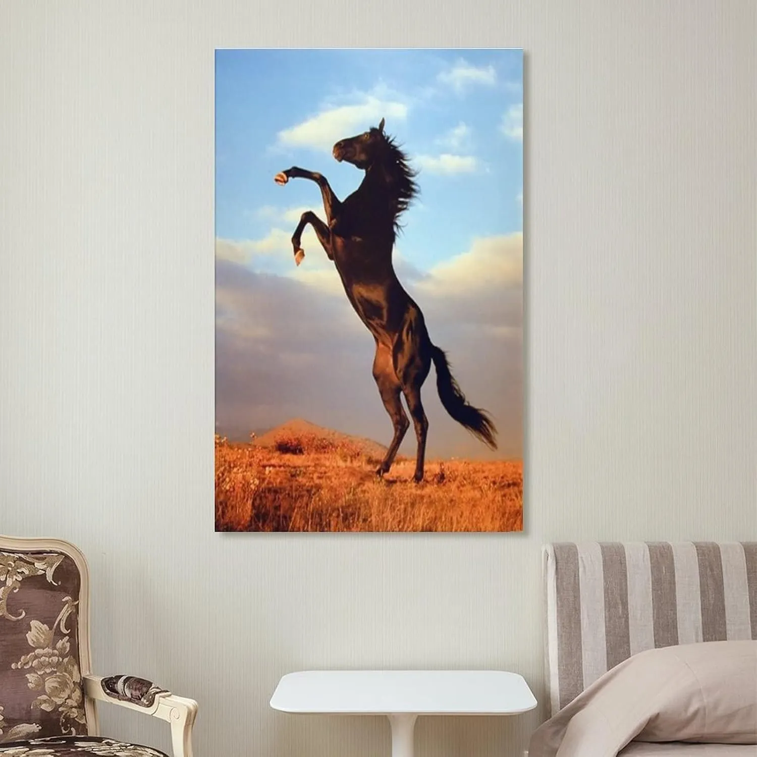 Black Mustang Brown Horse Running in The Prairie Black Unique Home Office Art Posters (3) Canvas Wall Art Prints for Wall Decor Room Decor Bedroom Decor Gifts 08x12inch(20x30cm) Frame-Style