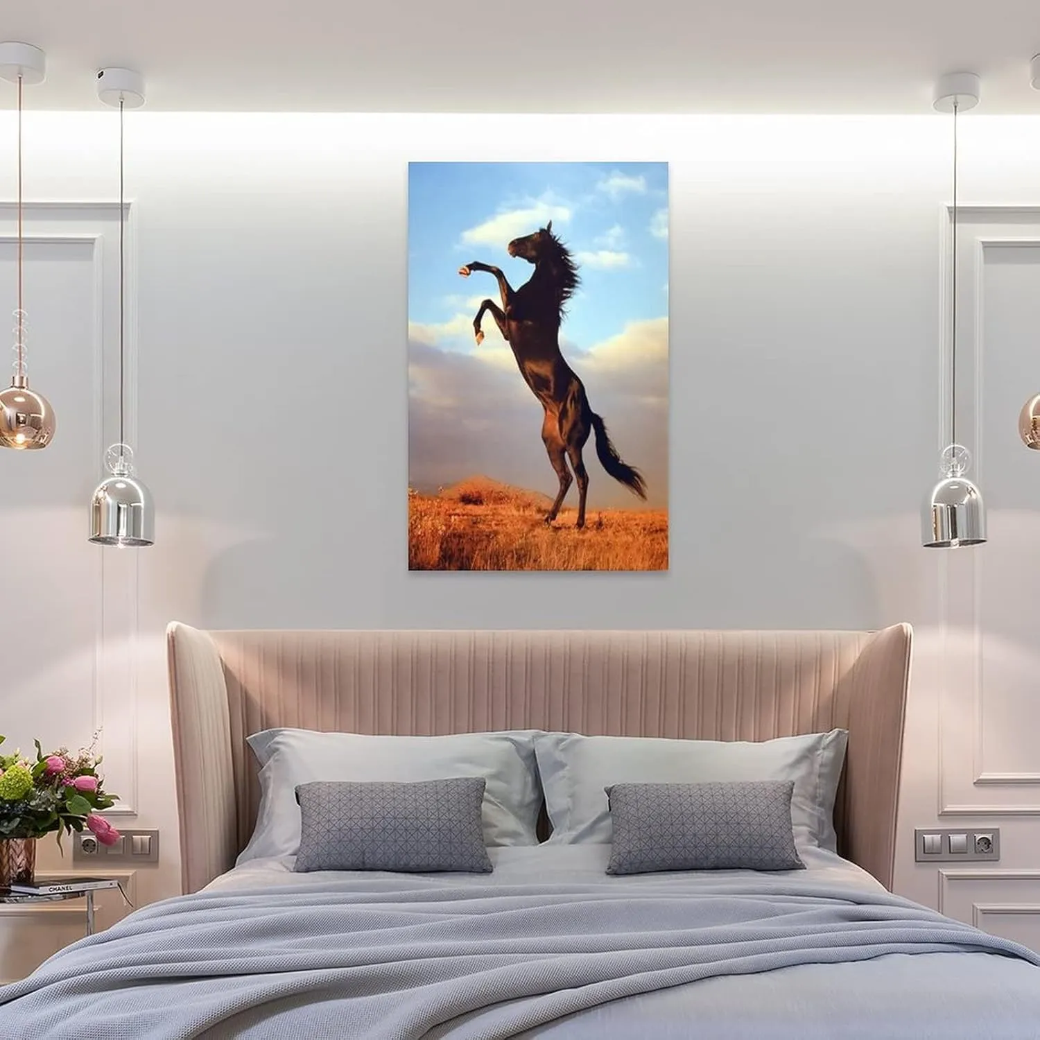 Black Mustang Brown Horse Running in The Prairie Black Unique Home Office Art Posters (3) Canvas Wall Art Prints for Wall Decor Room Decor Bedroom Decor Gifts 08x12inch(20x30cm) Frame-Style