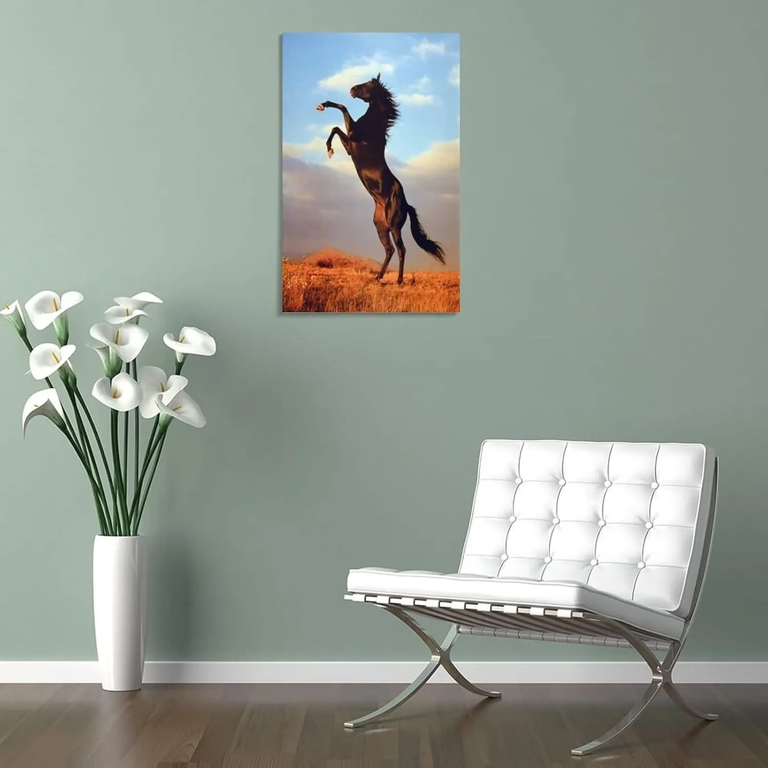 Black Mustang Brown Horse Running in The Prairie Black Unique Home Office Art Posters (3) Canvas Wall Art Prints for Wall Decor Room Decor Bedroom Decor Gifts 08x12inch(20x30cm) Frame-Style