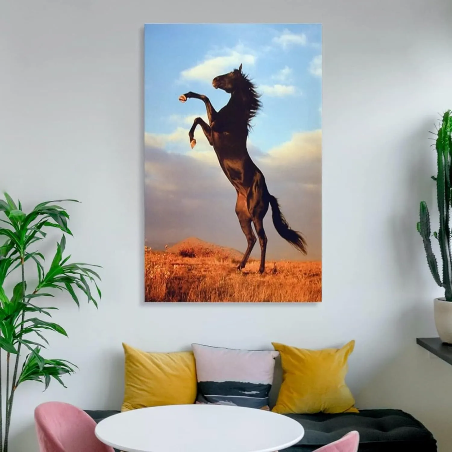 Black Mustang Brown Horse Running in The Prairie Black Unique Home Office Art Posters (3) Canvas Wall Art Prints for Wall Decor Room Decor Bedroom Decor Gifts 08x12inch(20x30cm) Frame-Style