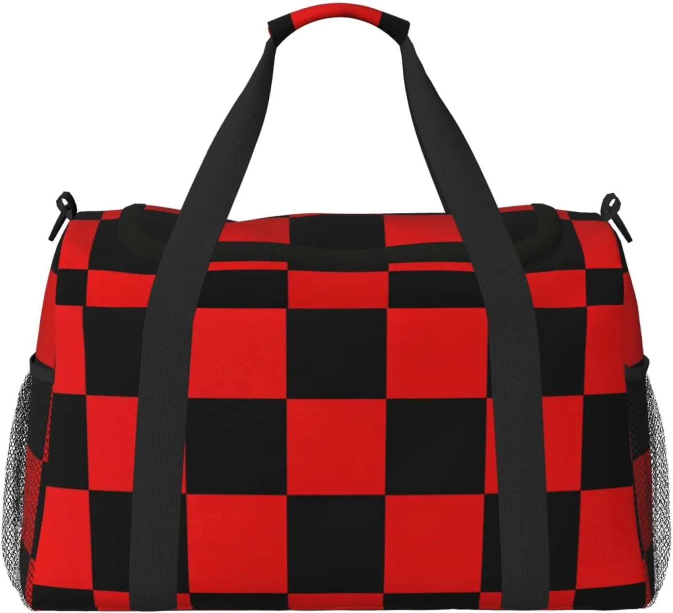 Black Red Checkered Duffle Bag Foldable Travel Tote Bag Carry On Large Weekender Overnight Bags Waterproof Gym Bag For Women Men