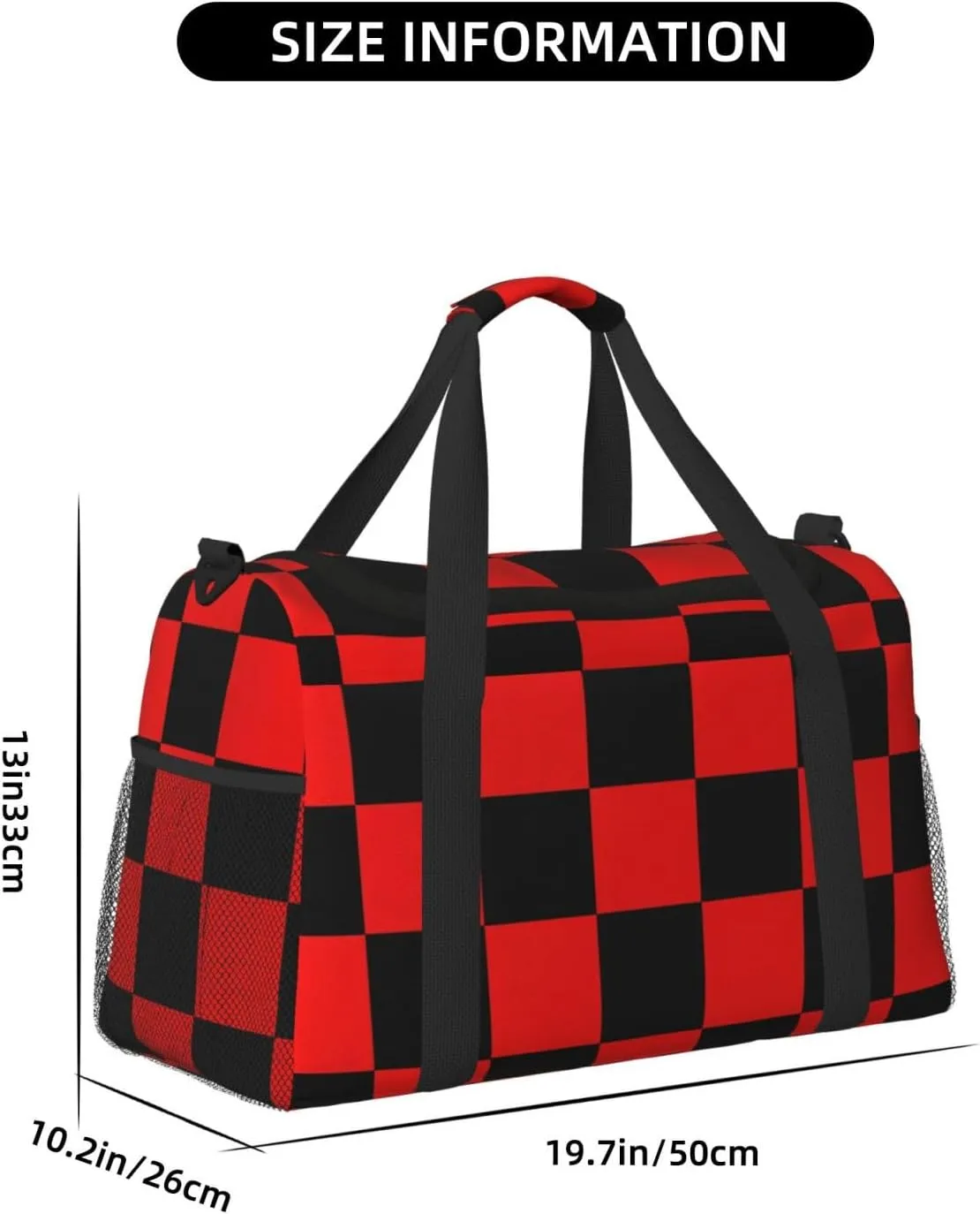 Black Red Checkered Duffle Bag Foldable Travel Tote Bag Carry On Large Weekender Overnight Bags Waterproof Gym Bag For Women Men