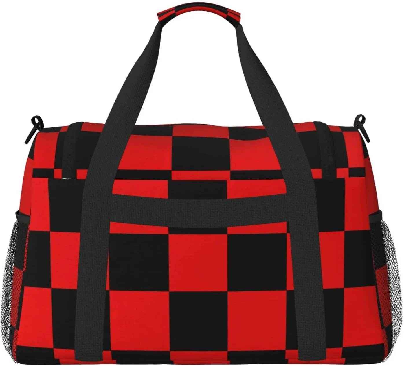 Black Red Checkered Duffle Bag Foldable Travel Tote Bag Carry On Large Weekender Overnight Bags Waterproof Gym Bag For Women Men