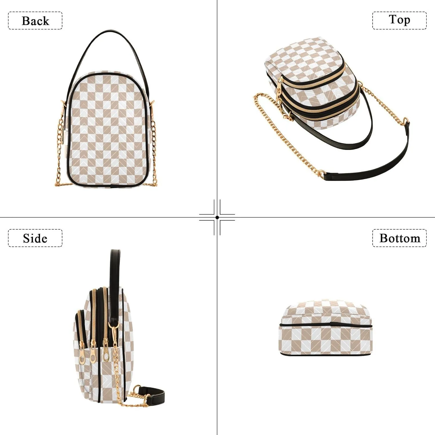 Black White Checkered Crossbody Bag for Women Shoulder Handbag Ladies Purse Cell Phone Tote Bags