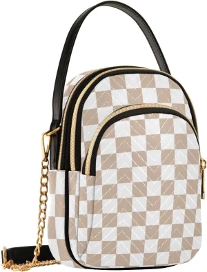 Black White Checkered Crossbody Bag for Women Shoulder Handbag Ladies Purse Cell Phone Tote Bags