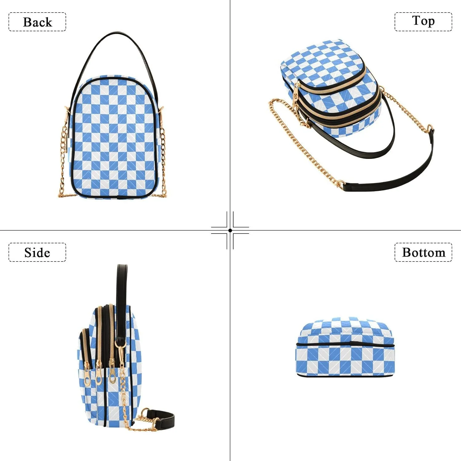 Black White Checkered Crossbody Bag for Women Shoulder Handbag Ladies Purse Cell Phone Tote Bags