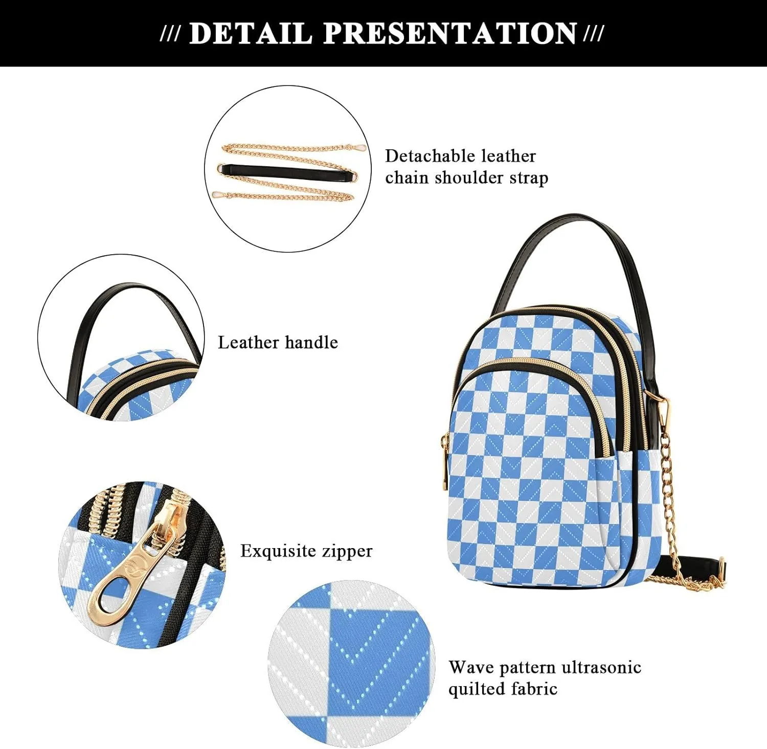 Black White Checkered Crossbody Bag for Women Shoulder Handbag Ladies Purse Cell Phone Tote Bags