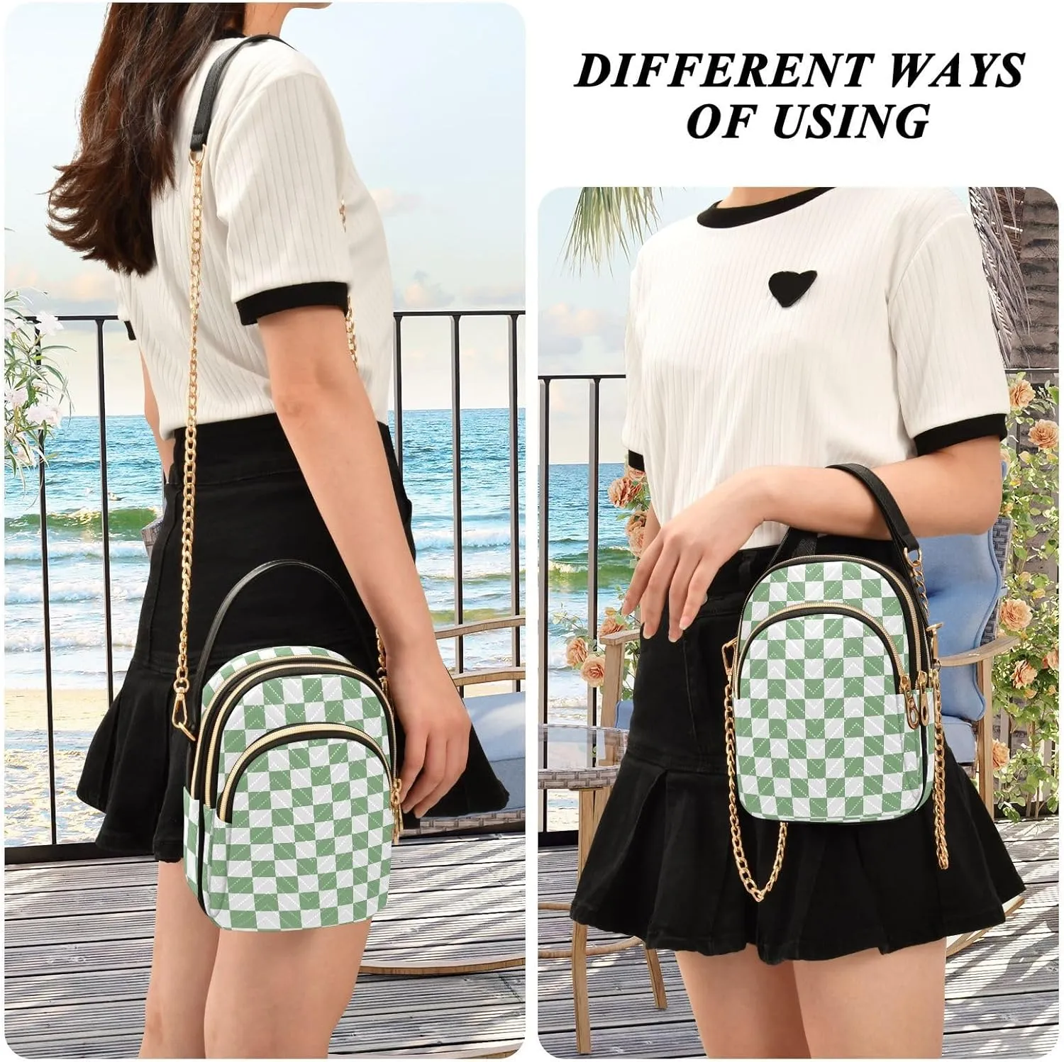 Black White Checkered Crossbody Bag for Women Shoulder Handbag Ladies Purse Cell Phone Tote Bags