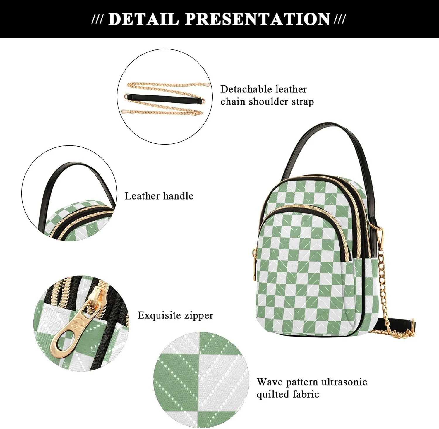Black White Checkered Crossbody Bag for Women Shoulder Handbag Ladies Purse Cell Phone Tote Bags