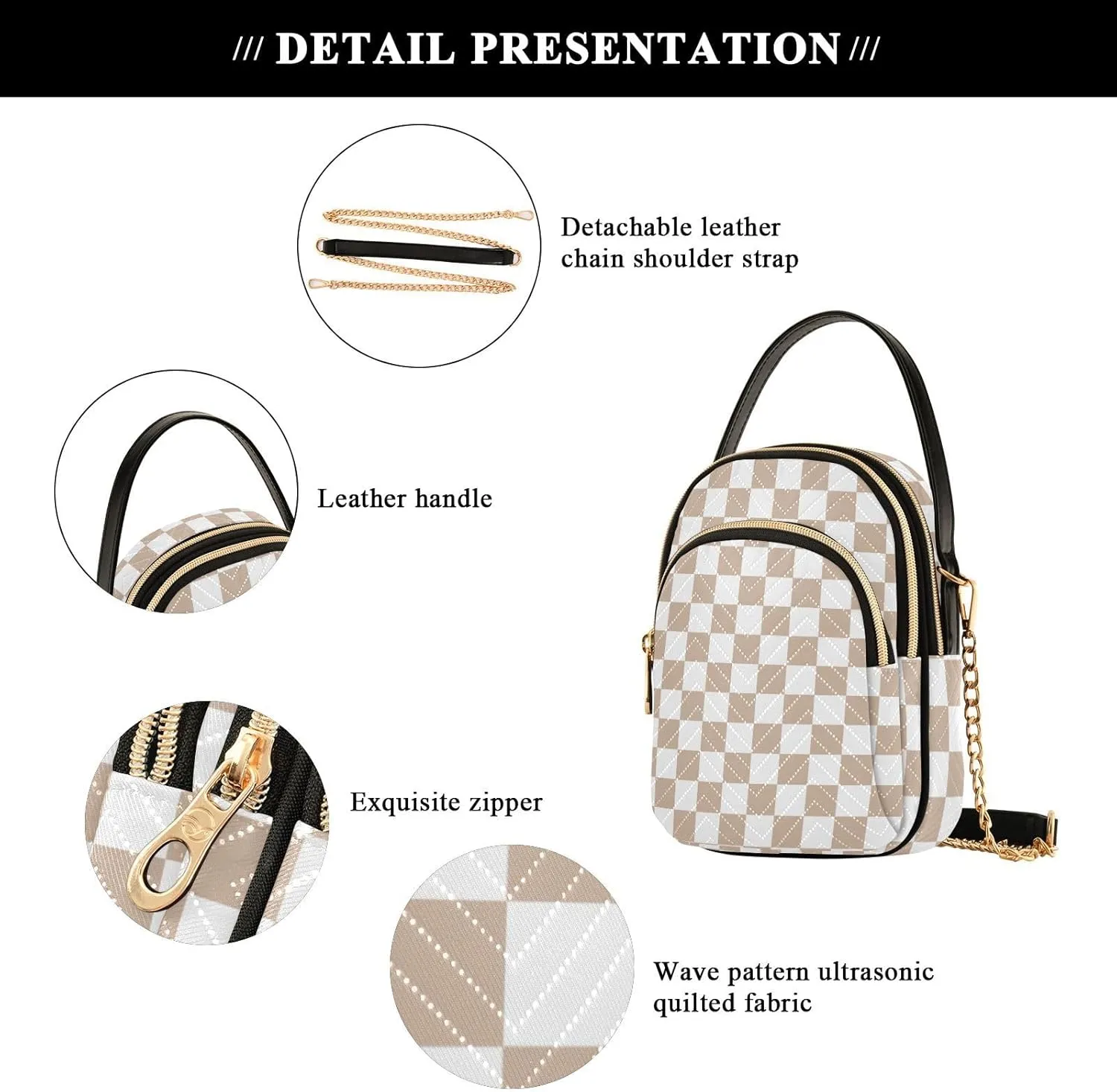Black White Checkered Crossbody Bag for Women Shoulder Handbag Ladies Purse Cell Phone Tote Bags