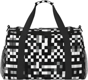 Black White Formula Checkered Pattern print Carry on Luggage for Women Men Shoulder Weekender Crossbody Bag for Yoga Travel Must Haves