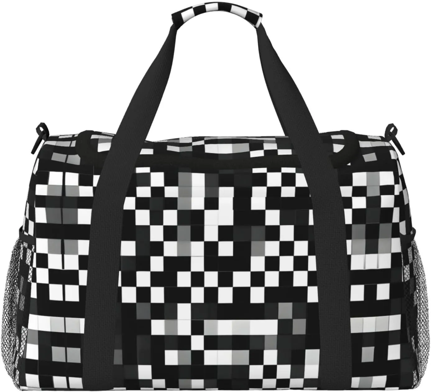 Black White Formula Checkered Pattern print Carry on Luggage for Women Men Shoulder Weekender Crossbody Bag for Yoga Travel Must Haves