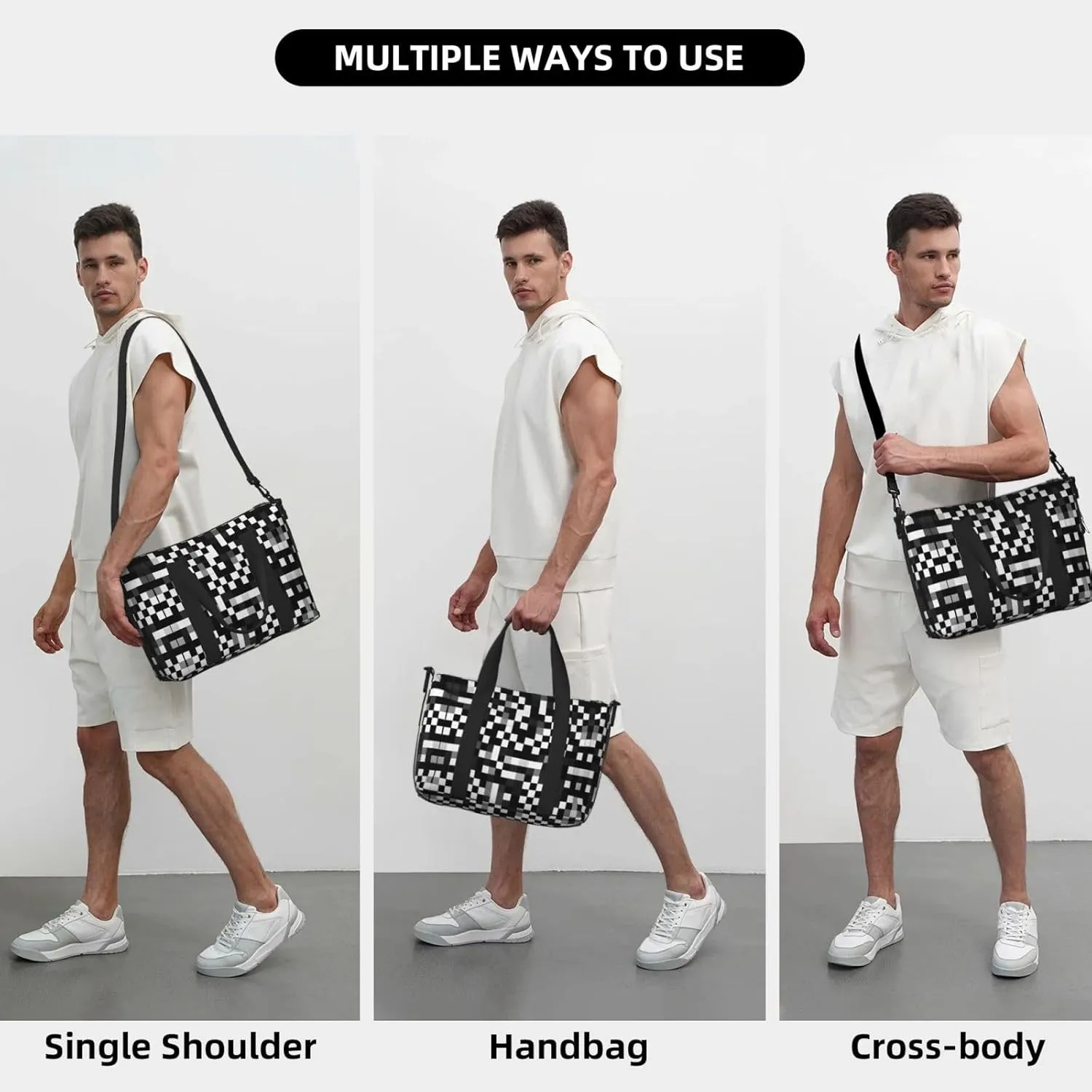 Black White Formula Checkered Pattern Small Duffel Bag Foldable Travel Bag Weekender Bag Overnight Gym Hospital Bags For Women&Men