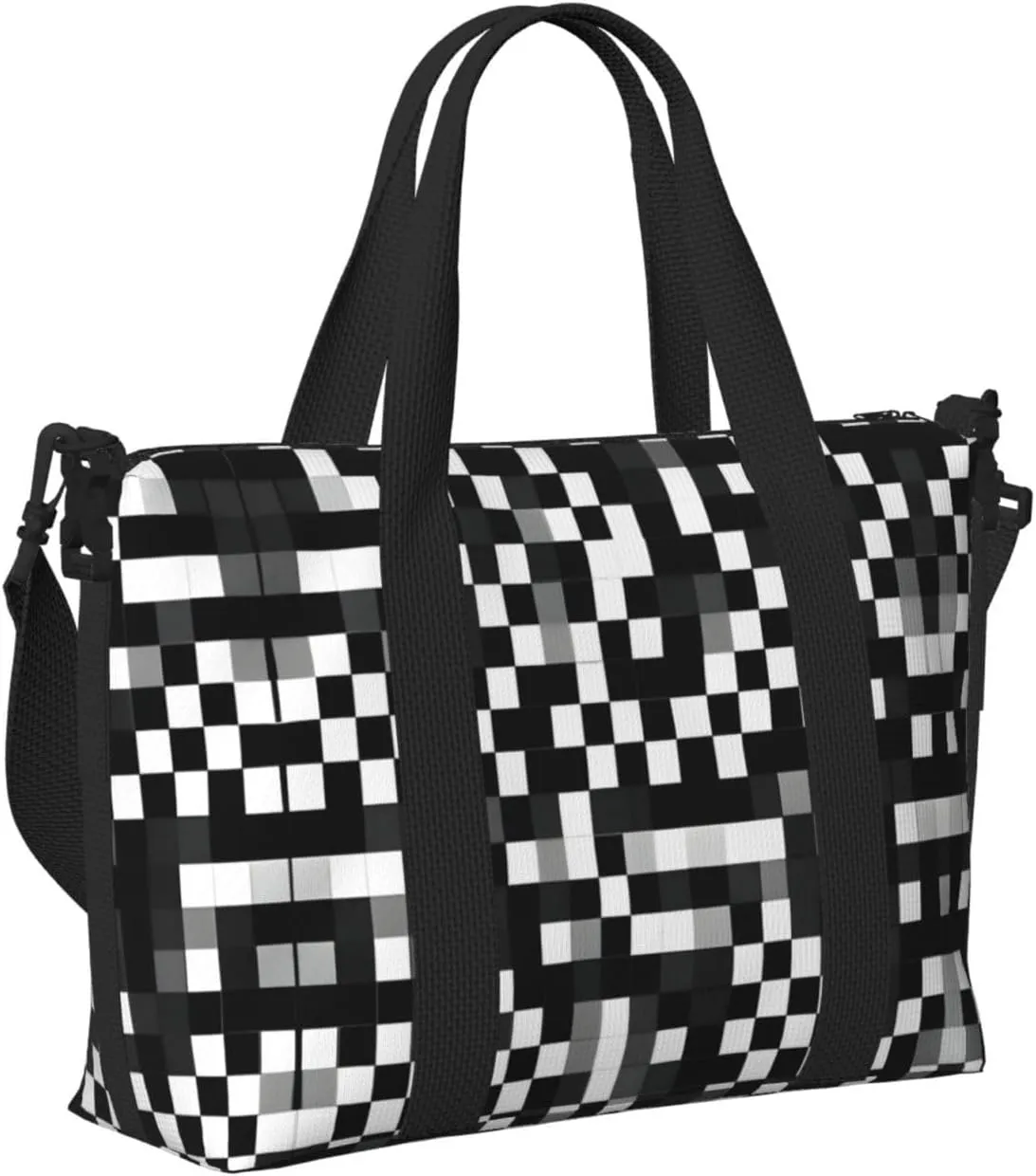 Black White Formula Checkered Pattern Small Duffel Bag Foldable Travel Bag Weekender Bag Overnight Gym Hospital Bags For Women&Men