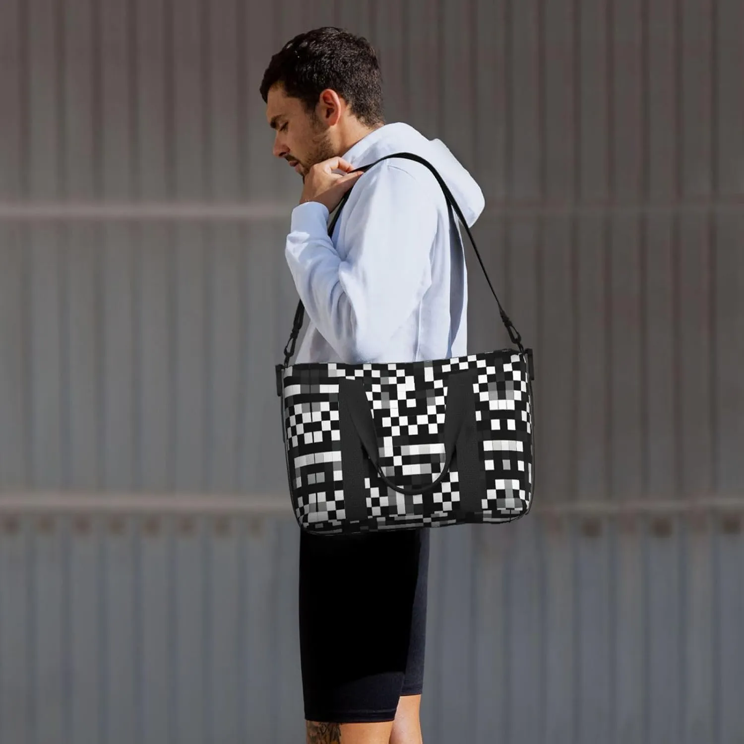Black White Formula Checkered Pattern Small Duffel Bag Foldable Travel Bag Weekender Bag Overnight Gym Hospital Bags For Women&Men