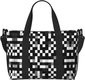 Black White Formula Checkered Pattern Small Duffel Bag Foldable Travel Bag Weekender Bag Overnight Gym Hospital Bags For Women&Men