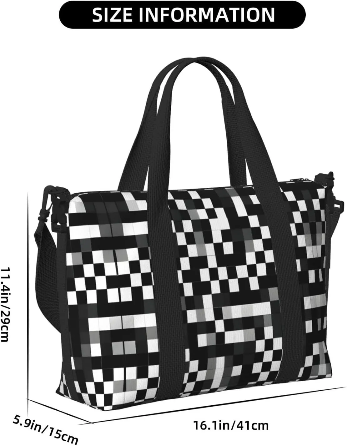 Black White Formula Checkered Pattern Small Duffel Bag Foldable Travel Bag Weekender Bag Overnight Gym Hospital Bags For Women&Men
