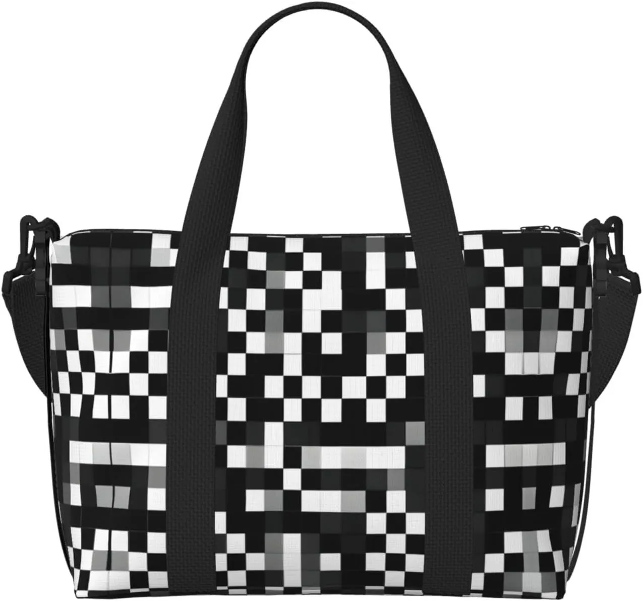 Black White Formula Checkered Pattern Small Duffel Bag Foldable Travel Bag Weekender Bag Overnight Gym Hospital Bags For Women&Men