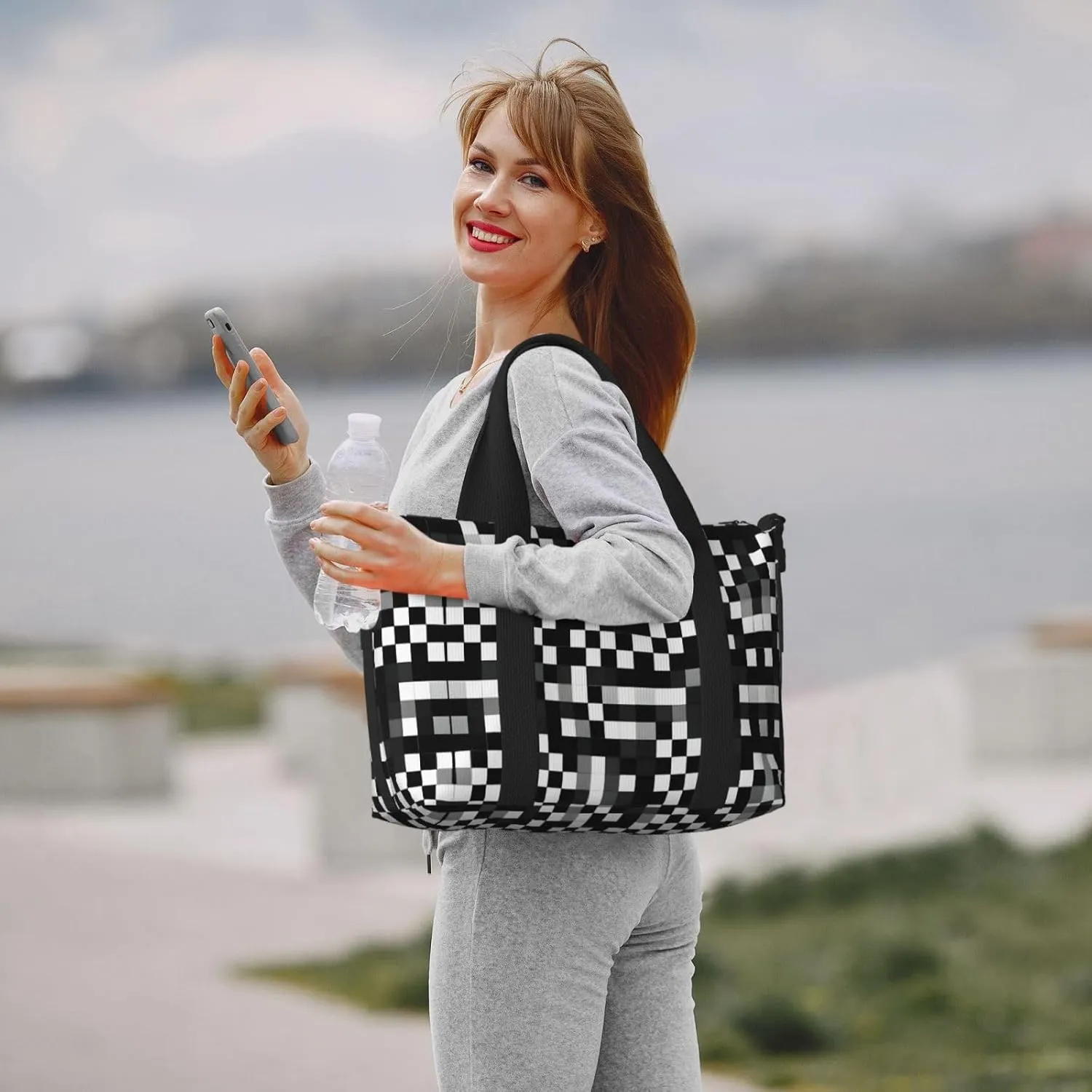Black White Formula Checkered Pattern Small Duffel Bag Foldable Travel Bag Weekender Bag Overnight Gym Hospital Bags For Women&Men