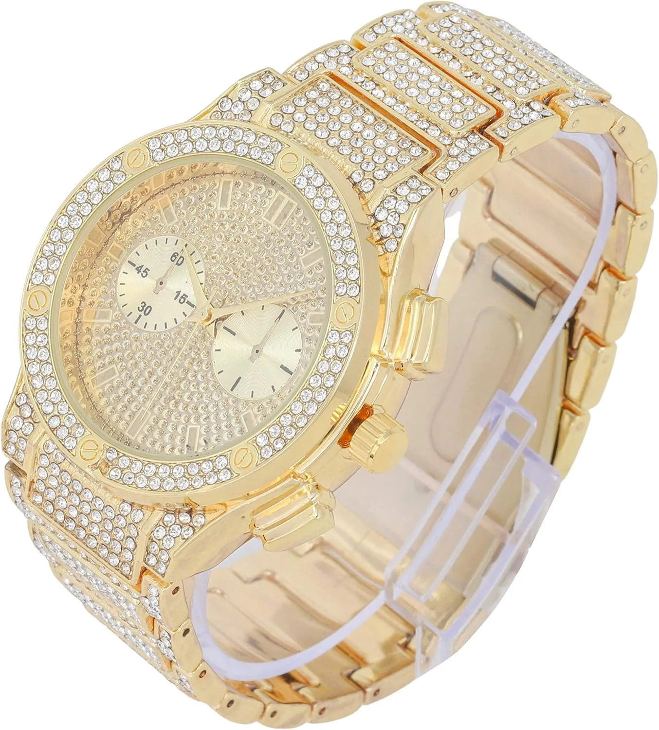 Bling-ed Out It's Lit! Hip Hop Watch & Jewerly Set w/Cuban Chain Bracelet, Kite Bling Earrings & Ring - GJM13