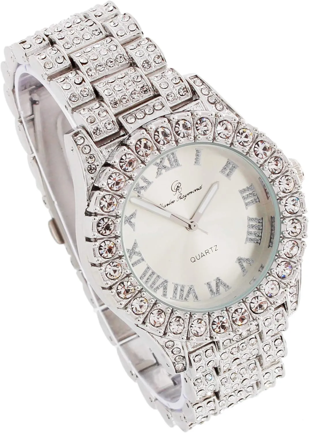 Bling-ed Out It's Lit! Hip Hop Watch & Jewerly Set w/Cuban Chain Bracelet, Kite Bling Earrings & Ring - GJM13