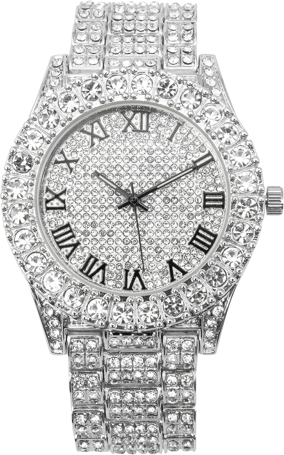Bling-ed Out It's Lit! Hip Hop Watch & Jewerly Set w/Cuban Chain Bracelet, Kite Bling Earrings & Ring - GJM13