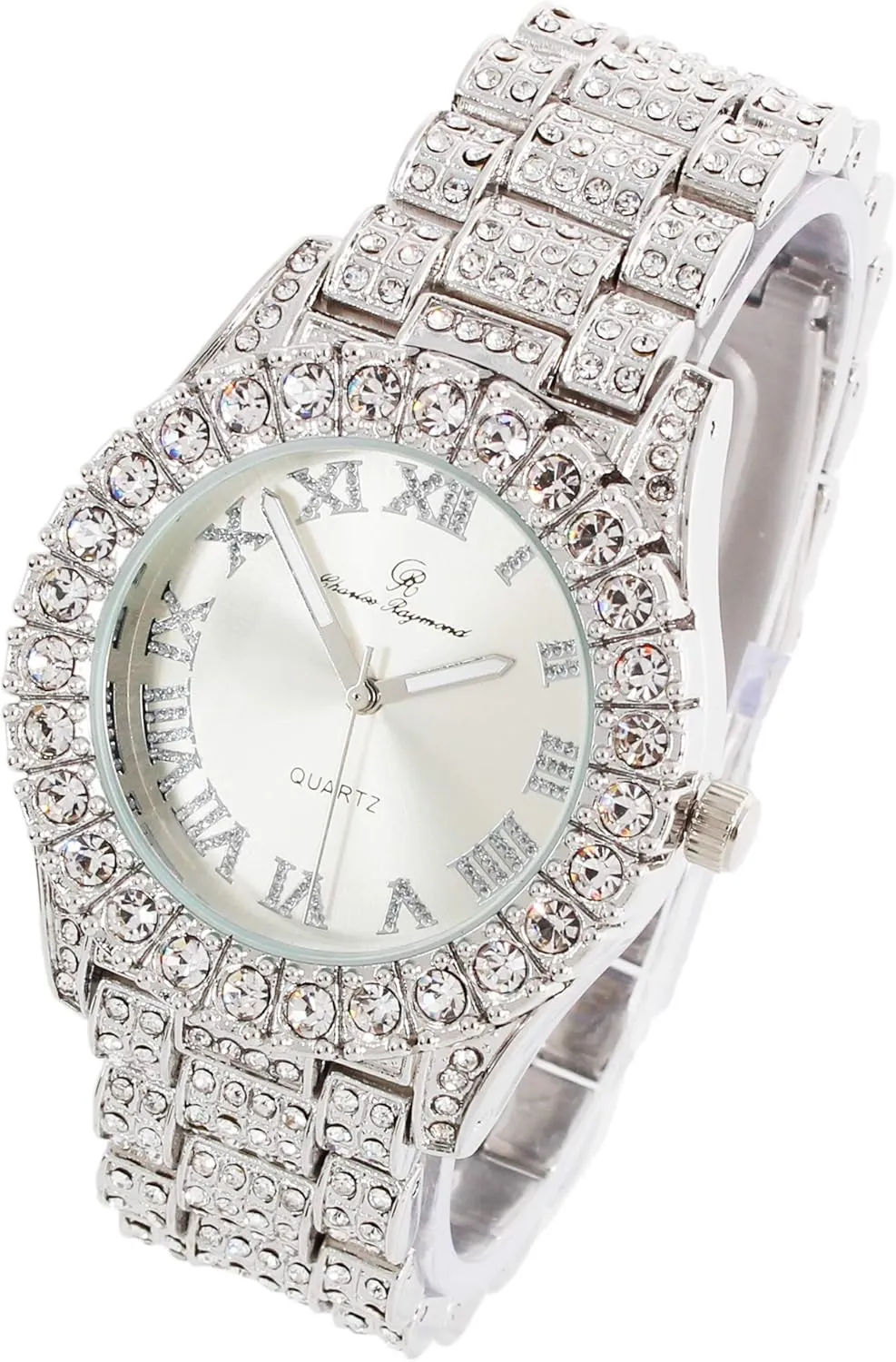 Bling-ed Out It's Lit! Hip Hop Watch & Jewerly Set w/Cuban Chain Bracelet, Kite Bling Earrings & Ring - GJM13