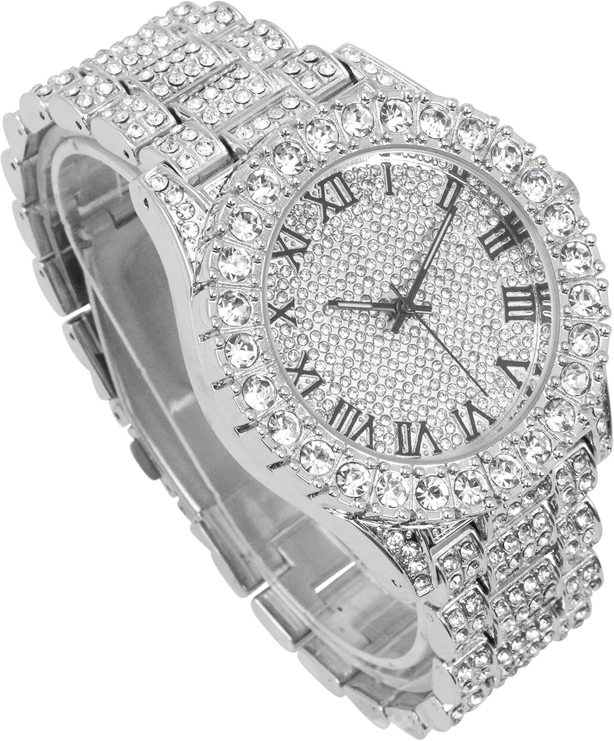 Bling-ed Out It's Lit! Hip Hop Watch & Jewerly Set w/Cuban Chain Bracelet, Kite Bling Earrings & Ring - GJM13